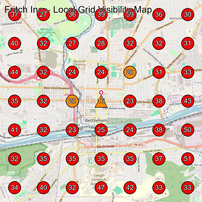 Fritch Inc GeoGrid visibility map for Nail Salon in Bethlehem